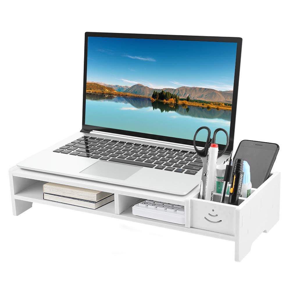 Monitor Stand, White Monitor Riser Screen Stand, Computer Monitor Riser Stand with Storage, Desktop Monitor Stand, Desk Storage Organiser Shelf for Home or Office, 15.04 X 7.87 X 3.94in