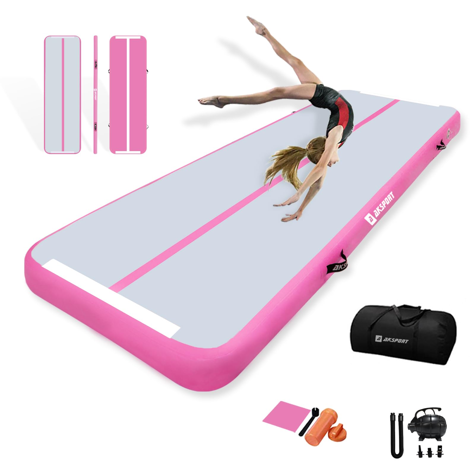 AKSPORT Inflatable Gymnatsics Mat Tumble Track 10ft 13ft 16ft 20ft 23ft Air Tumbling Mat with Air Pump for Home Use/Training/Cheerleading/Yoga Image