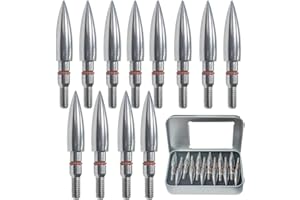 EOOENOON ARCHERY 100/125/200/250/300 Grains Premium Stainless Steel Archery Target Field Points arrowheads, Archery Arrow Field Points Bullet PointsScrew in Archery Field Tips and Broadheads (1 Dozen 12 PCS)