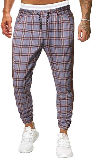 Herren Jogginghose Karo - Elastische Freizeithose Mit Taschen Mittelwaage