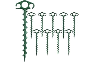 COBARYEN Tent Stakes Sand Stakes for Beach Tent 10 Pack Spiral Anchor Stakes 9.4 Inch Heavy Duty Screw Canopy Stakes for Camping, Hiking and More (10, Green)