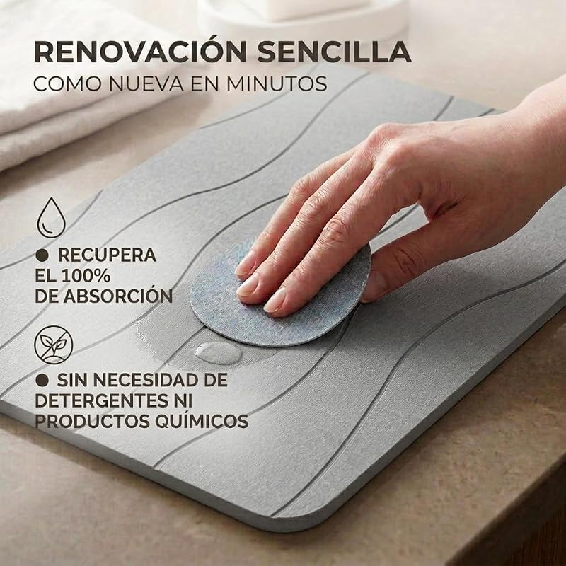 , Alfombra Diatomita Baño, 40x60 cm, Piedra de Secado Rápido, Antideslizante, con Lija, Alfombrilla Rígida Absorbente, Antimoho, para Ducha y Baño (Gris Claro)