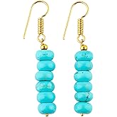 TGH Natural Rondelle Gemstone Earrings - 15mm Nugget Shape Healing Crystals - Gold Plated Brass - 20-25 Carat Gift for Women