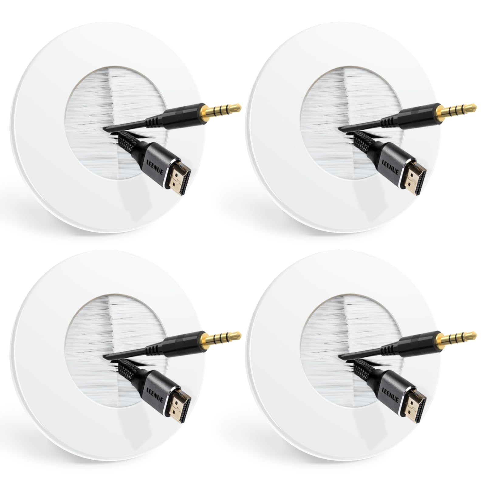 Photo 1 of LEENUE 4 Pack in Wall Cable Management Kit for Wall Mounted TV, Slim Round Cable Pass Through Plates for Easy Installation, White (Not Include Hole Saw)