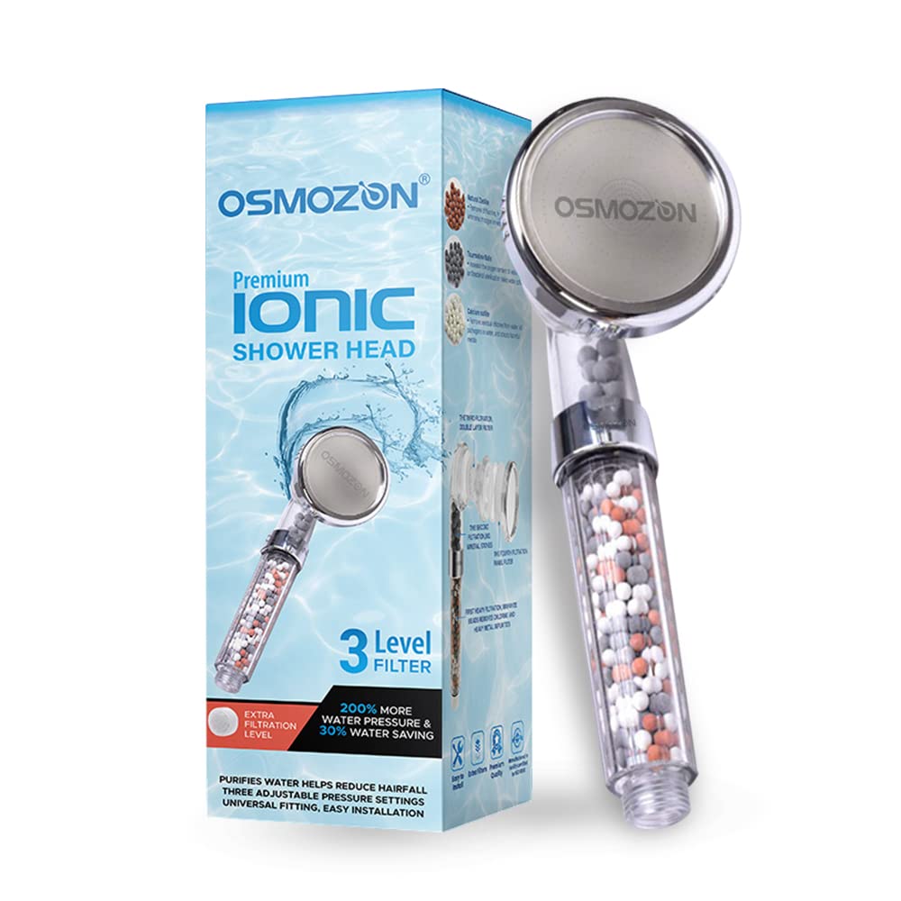 OSMOZON Ionic Filtered Shower Head, Rainfall Powerful Filter for Dry Skin & Hair Fall Solution, High Pressure Showerheads for The Bathroom Accessories, Purifies Water (Classic)