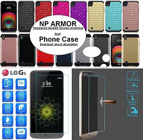 [ NP ARMOR ] Tempered GLASS Screen Guard Protector + Phone Case Cover For LG G5 / H850 H840 H830 H820 VS987 LS992 (BLACK Metallic)