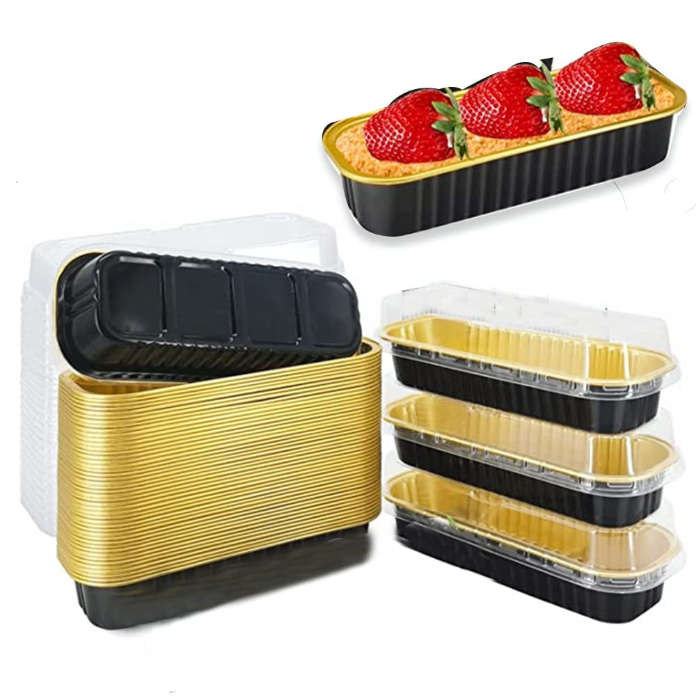 OUKEYI 6.8 Oz Aluminum Foil Mini Loaf Pans With Lids, Rectangle Muffin Tins, Reusable Baking Tins Mini Pans Holders for Muffin Bread Baking 50Pack