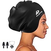 Alepo Extra Large Swimming Cap Women Men, Durable Silicone Swimming Hat Long Hair with Ear Protection, Unisex Adults Swim Caps for Long Thick Curly Hair & Dreadlocks Braids Weaves Afro Hair