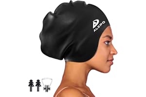 Alepo Extra Large Swim Cap for Women Men, Durable Silicone Swimming Hat with Ear Protection, Unisex Adults Bath Swimming Caps for Long Thick Curly Hair & Dreadlocks Braids Weaves Afro Hair