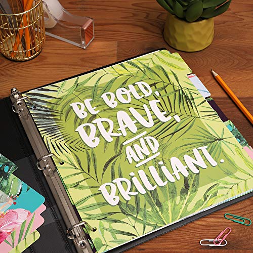 Paper Junkie Binder Dividers with Tabs, 5 Tropical Motivational Designs