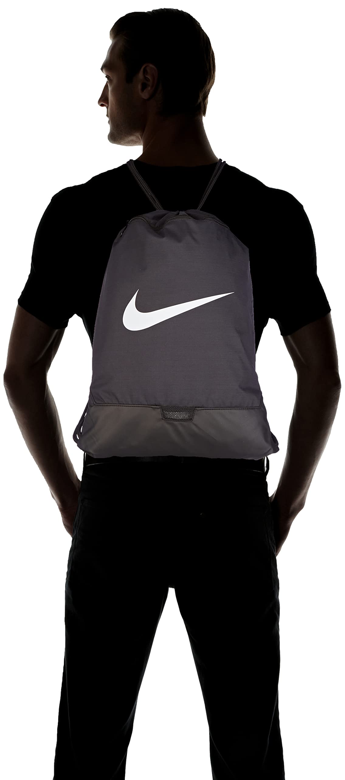 Nike Brasilia Training Gymsack, Drawstring Backpack with Zipper Pocket and Reinforced Bottom, Black/Black/White