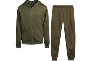Quad Seven Boys' Fleece Jogger Set - 2 Piece Basic Solid Full Zip Hoodie and Sweatpants for Boys (Size: 8-18)