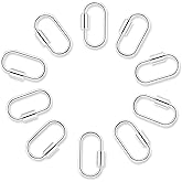 HJZHII 10pcs Screw Carabiner Lock Charms, Silver Necklace Lock Clip Keychain Clip Hook Metal Oval Keyring Holder Clasp for DIY Necklace Bracelets Jewelry Making, 2.5x1.5cm