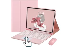 Touch Keyboard Case for iPad 9th 8th 7th Generation 10.2 inch, Air 3rd Gen, iPad Pro 10.5 inch Case with Mouse Retro Round Ke