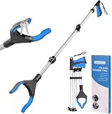 YAUNGEL 43 Inch Litter Picker Grabber with Magnet Foldable 360° Jaws Blue