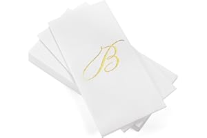 AH AMERICAN HOMESTEAD Disposable Hand Towels for Bathroom 50 Count - Guest Bathroom Essentials -Bathroom Paper Towels - Monogrammed Disposable Napkins - Wedding Napkins in Paper Towel Tray (Gold, B)