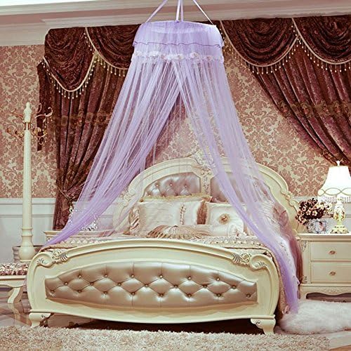 CUTI Princess Mosquito Net for Bed Round Hoop Canopy for Crib Twin Full Queen King (Purple)