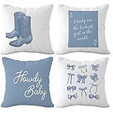 OTOUO Western Howdy Pillow Covers - Blue, Cowgirl Boot Pillow Cover, Room Decor for Girls