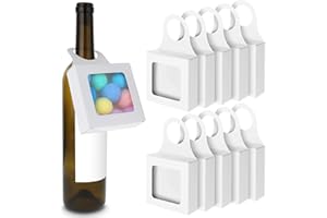Sibba Kraft Paper Wine Bottle Box 10 Pcs Package With Window Handles Hanging Foldable Gift Wine Accessory Sets Folding White Bags for Kitchen Dining Engagement Christmas Mother's Day