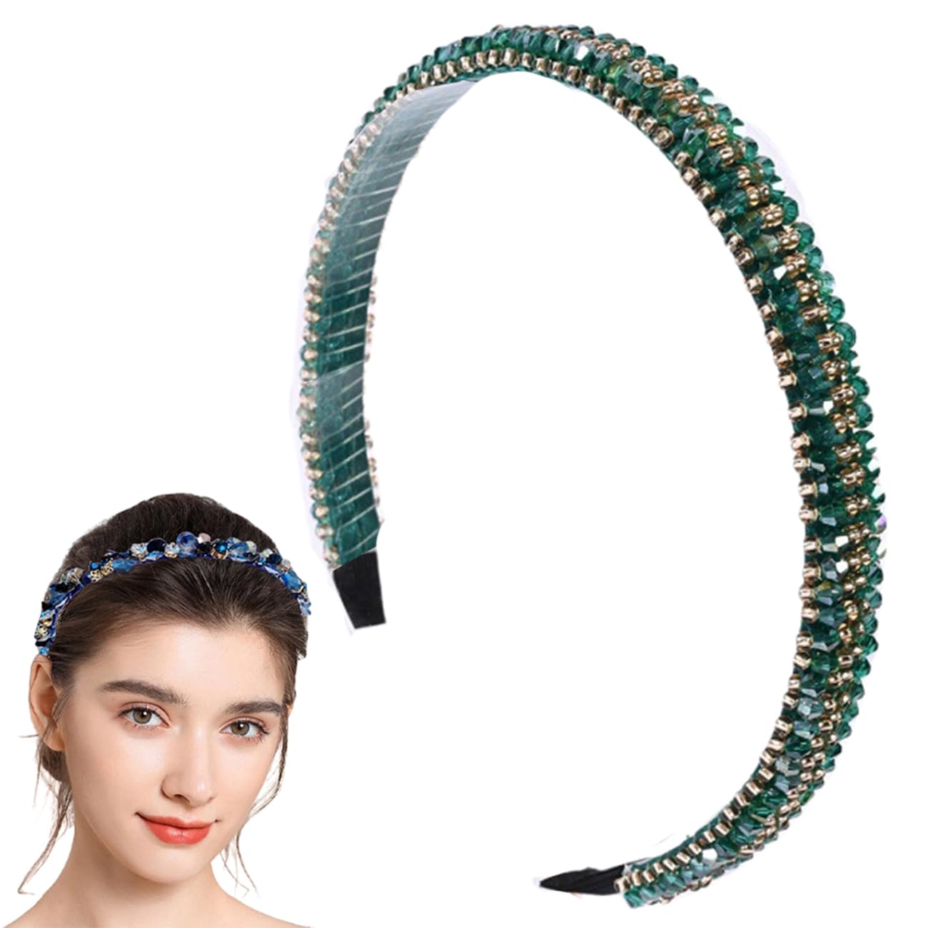 Head Band Green Headband Crystal Headbands Sparkly Rhinestone Hair Bands for Women 3018