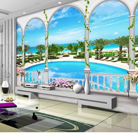 Amazon Hershop 3d海辺のプール壁画壁紙リビングルームテーマホテルの背景の壁紙の壁 280x0cm 壁紙