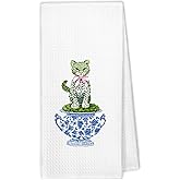 XBBMGG Leopard Cheetah Bathroom Towels - Funky Preppy Leopard Kitchen Dish Hand Tea Towels Decor, Blue and White Chinoiserie Porcelain Decor Towel for College Dorm,16x24 Inch