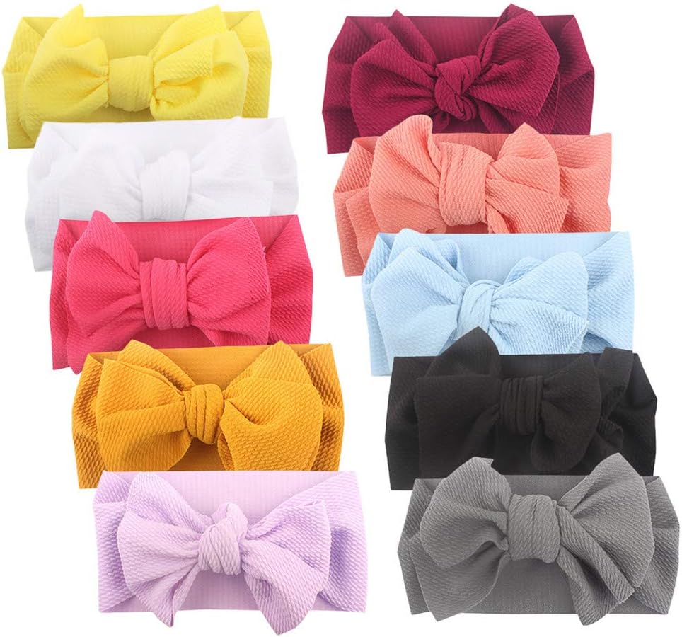 EKIMI Baby Girl Headbands and Bows - Classic Head Wrap Stretchy Hair Bands Hair Accessories - Newborn Infant Toddler Hairbands Photographic Accessories Children Headwear 10Pcs