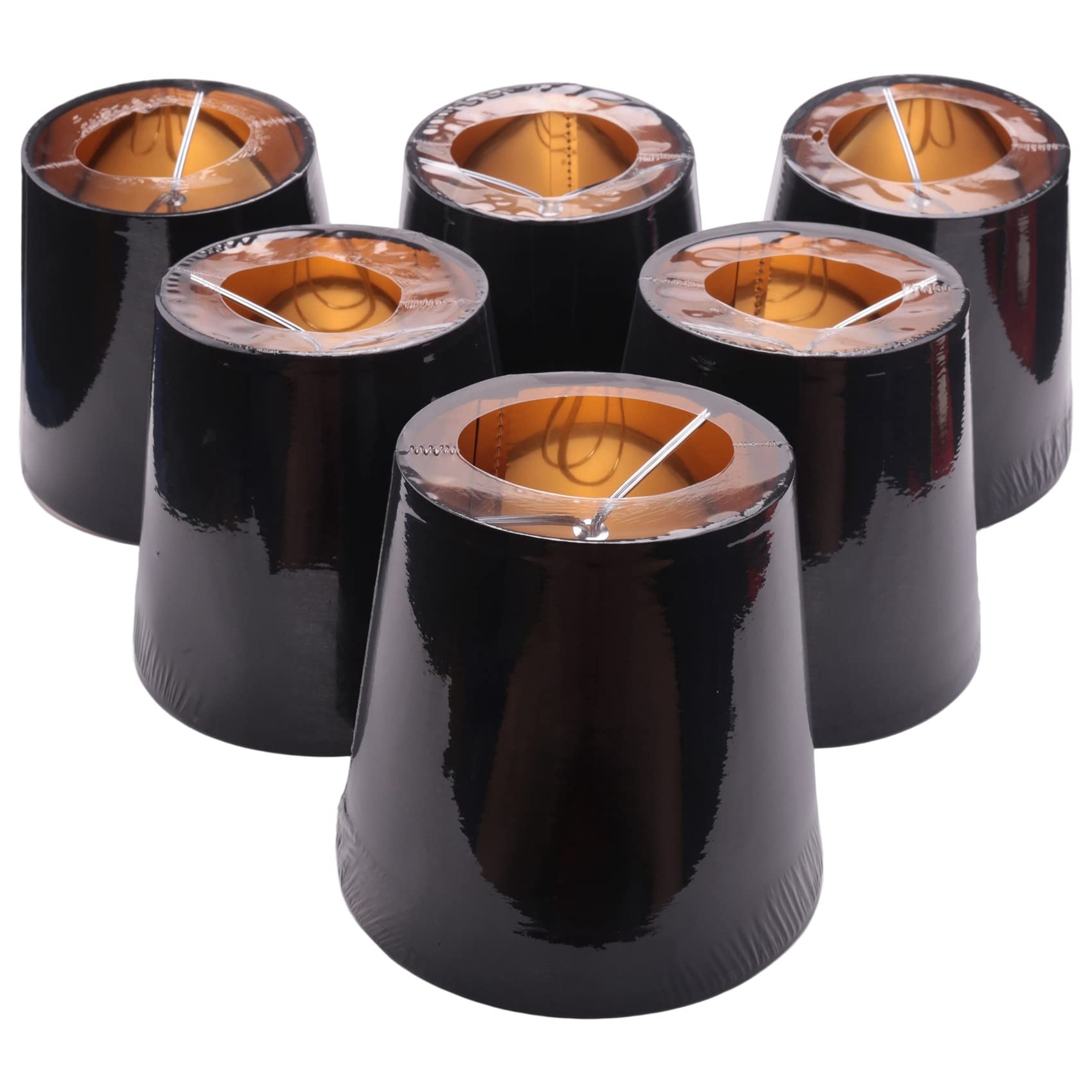 Pvcqjkd Black Lamp Shades with Gold Lining Clip on Light Shades Candle Chandelier Lampshades, Set of 6