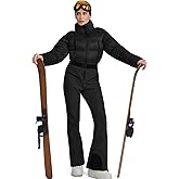 WOWULOVELY Women Snowsuit Slim One Piece Jumpsuit Winter Onesies Ski Suit Outdoor Sports Waterproof Windproof Collar Coat