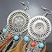 RechicGu Brown and Vintage Silver Western Cowgirl Vintage Big Dream Catcher Feather Coral Turquoise Bead Style Moon Hoop Drop Earrings