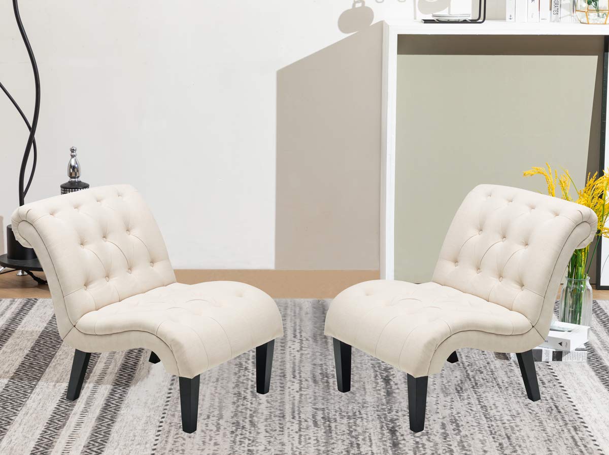 Living Room Furniture Yongqiang Set Of 2 Living Room Chairs Bedroom Accent Chair Upholstered Tufted Curved Backrest Fabric Lounge Chair With Wood Legs Cream Chairs Living Room Furniture Yongqiang Set Of 2 Living Room Chairs Bedroom Accent Chair Upholstered Tufted Curved Backrest Fabric Lounge Chair With Wood Legs Cream Chairs