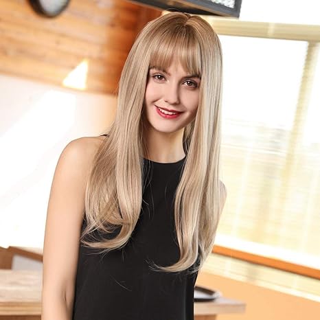 Amazon Co Jp ゴールデンポニーの長い光沢のある髪の女性かつら 長いストレートコスプレウィッグ合成金髪の金髪の白 黒の女性パーティー衣装女性のかつら ホーム キッチン