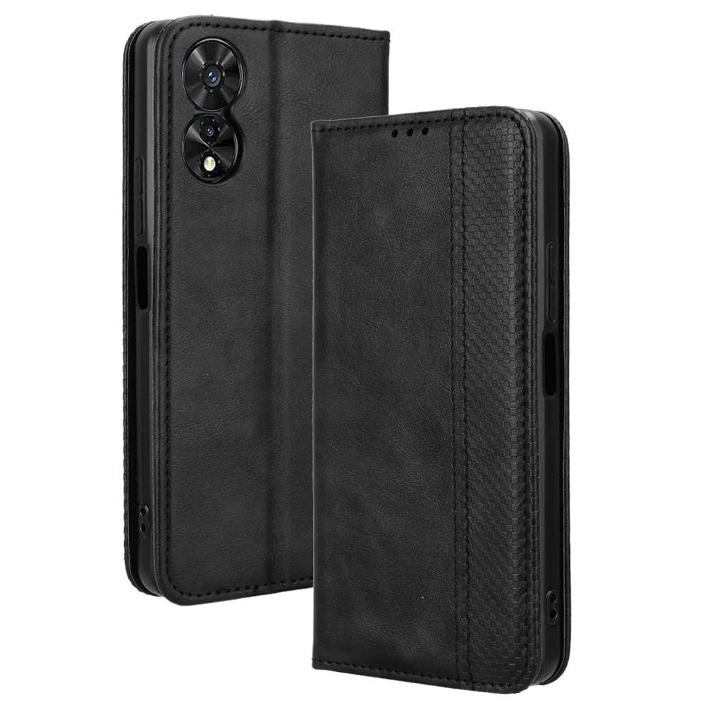 COMAKU Compatible with TCL 505 Case Leather - Flip Cover Protection magnetic Phone Case wallet with Card Holder - Black — image 1