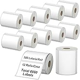Labelchoice 12 Rolls 6000 Pcs 4"x3" 3-Proof Direct Thermal Shipping Labels 1" Core Compatible with Zebra LP2844 ZP450 ZP505 ZD420 GX430T GK420T ZT410 ZD421 and Rollo MUNBYN, 103mmx76mm Thermal Sticker