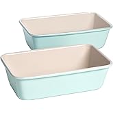 Tasty Clean Ceramic Loaf Pan Set, 2-Pack of 9-Inch x 5-Inch Cake Pans, Durable Aluminized Steel for Professional Results, Clean Ceramic Nonstick Coating, Oven Safe to 425°F, Dishwasher Safe, Aqua