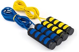 CeleMoon 2-Pack Lightweight 9 Feet Adjustable Cable Kids Jump Rope with Anti-Slip Foam Grip Handles and Storage Bag BLUE & YELLOW