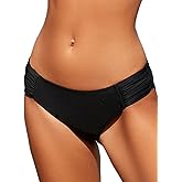 SWIMLANCE Women Low Rise Bikini Bottoms Full Coverage Ruched Swimsuits Swimwear Bathing Suit Bottom