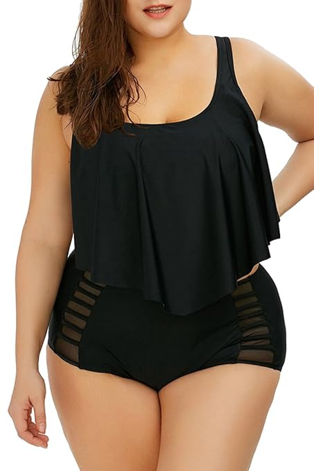 Viottisetet Damen Plus Size Flounce Bademode mit Hoher Taille Badeanzug Bikini Set