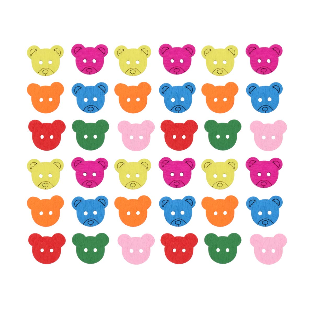 SUPVOX Wooden Bear Head Buttons Two Holes 0.71X0.59 Inch Hand-Painted Craft Buttons for Sewing Scrapbooking Hats Bags DIY Accessories