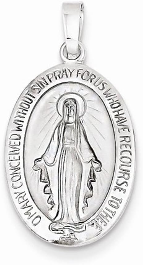 14k White Gold Blessed Virgin Mary Miraculous Medal Pendant Charm