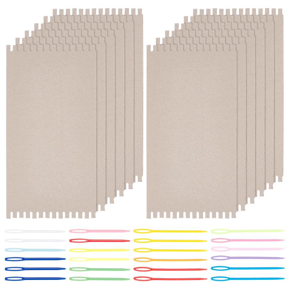 FINGERINSPIRE 36Pcs Cardboard Weaving Looms Kit Include 12pcs Wide Notch Weaving Looms 24pcs Large Eye Plastic Sewing Needles for Beginner Knitting Sewing Crochet Basket Jewelry Arts Crafts(33x16.5cm)