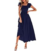 KIRUNDO Smocked Summer Dresses for Women 2026 Wedding Guest Midi Flowy Ruffle Short Sleeve Square Neck Tiered Sundress