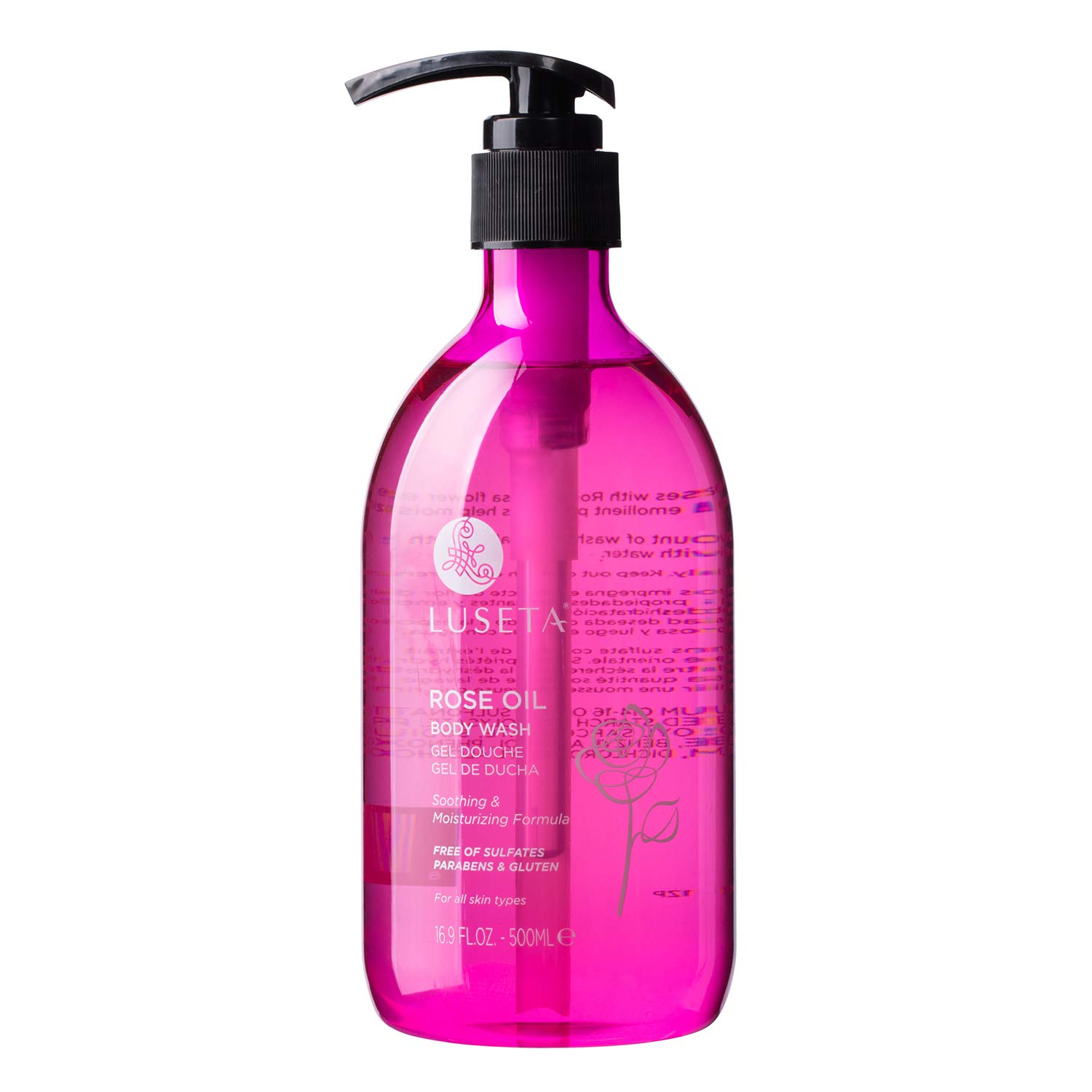 Luseta Rose Oil Body Wash for Dry Skin Women 16.9oz, Smell Good Hydrating Shower Gel for Nourishing Essential Body Care, Sulfate & Paraben Free Itch, Ringworm, Shower Gel