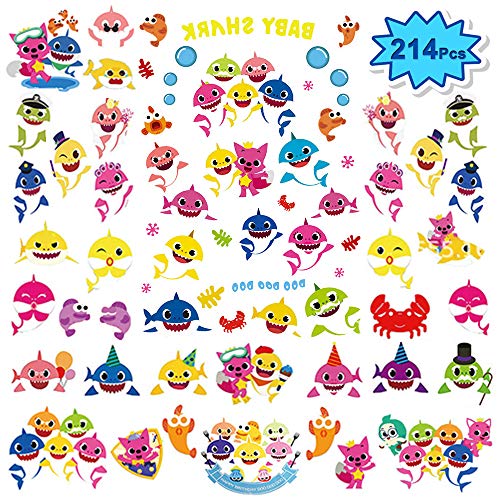 214 Pcs Large Baby Shark Temporary Tattoos for Kids (8 Sheets) Baby Shark Party Favors Children Birthday Ocean Sea Party Supplies Decorations | 54 Patterns - Thumbnail 7