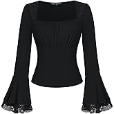 Scarlet Darkness Long Sleeve Tops for Women Square Neck Shirts Fitted Fall Blouse Goth Victorian Tees Going Out Clothes