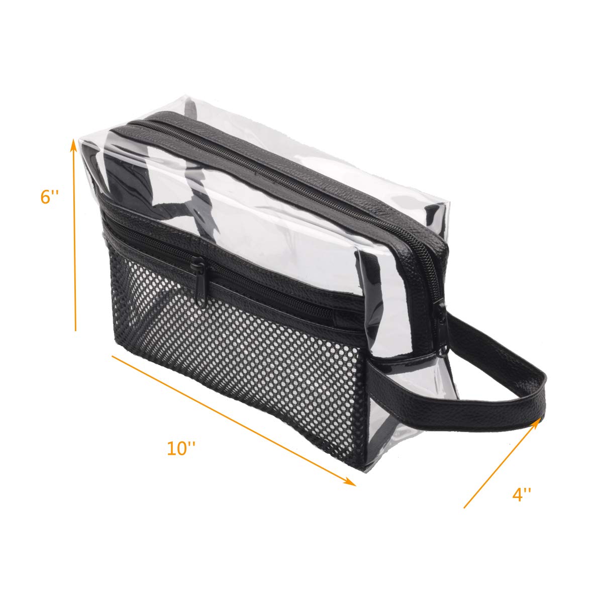 Heavy Duty Clear Travel Toiletry Makeup Bags Transparent Shaving Bag Water Resistant Cosmetic Bag Organizer Pouch with Zipper and Handle (Black)