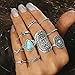 Setita 10 Pieces Stylish Turquoise Joint Knuckle Nail Midi Ring Set Boho Ring Set, Ancient Silver