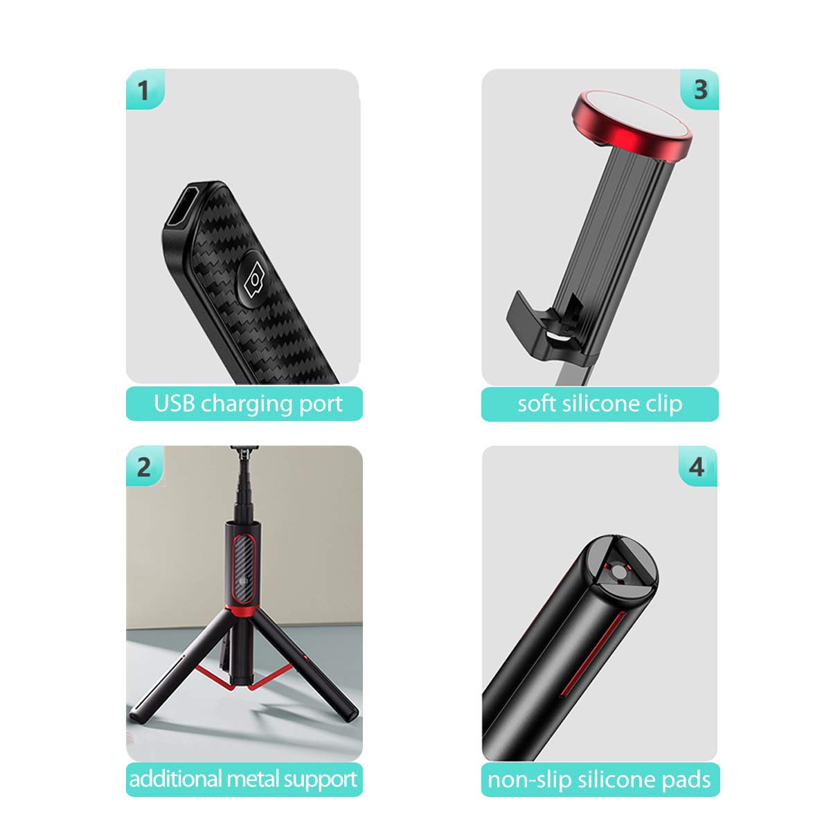 Selfie Stick Tripod Bluetooth Remote - Removable Wireless Remote Controller Portable Lightweight Aluminum Alloy Extendable Selfie Stick with Reinforced Tripod (Black)