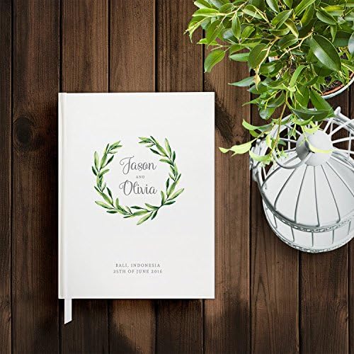Wreath Wedding Guest Book, Bridal Book, Wedding Guestbook, Customized Guest Book for Wedding, Green Guest Book