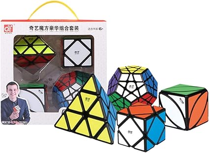 QIYI 4 in 1 Combo Set-3 Pyraminx, Megaminx, Skewb & Ivy Black Background Cubes 3D Brain Teaser Puzzle Recommended for 3 -99 yrs (Combo of 2)